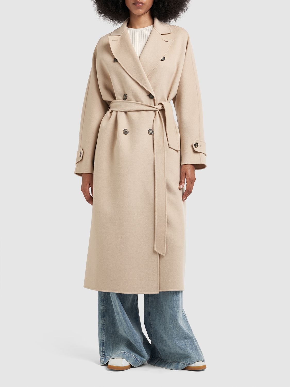 Shop Weekend Max Mara Affetto Long Wool Blend Trench Coat In Light Beige
