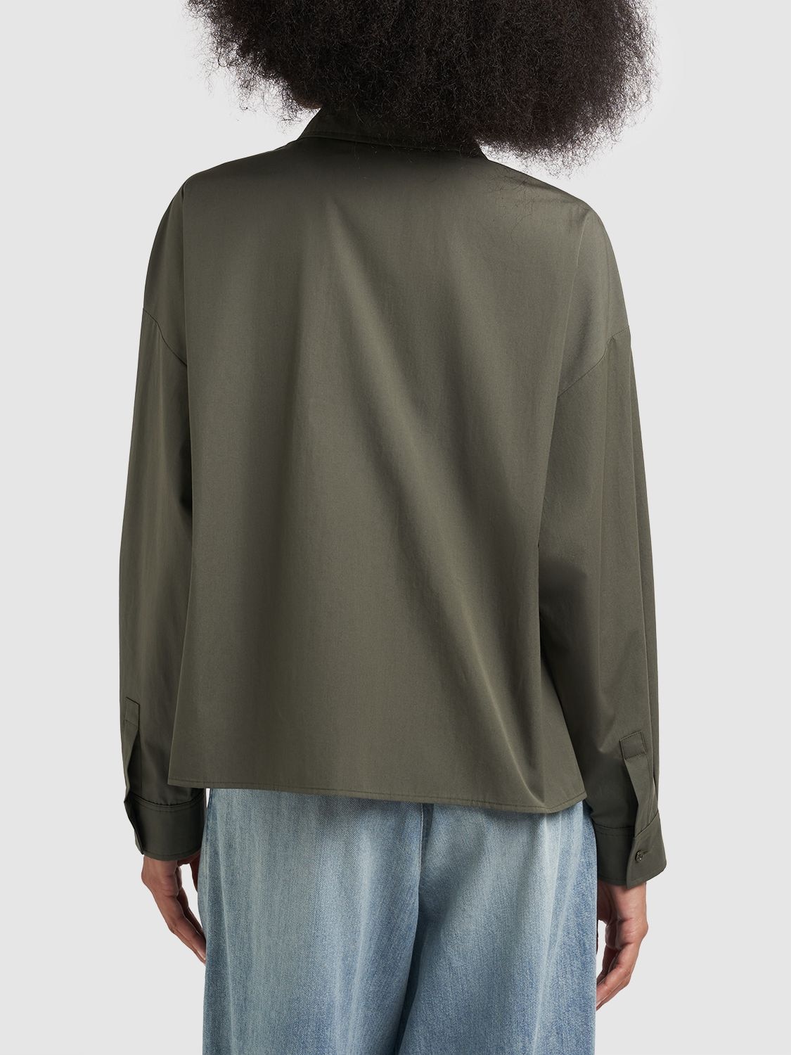 Shop Weekend Max Mara Carter Cotton Poplin Shirt In Dark Green