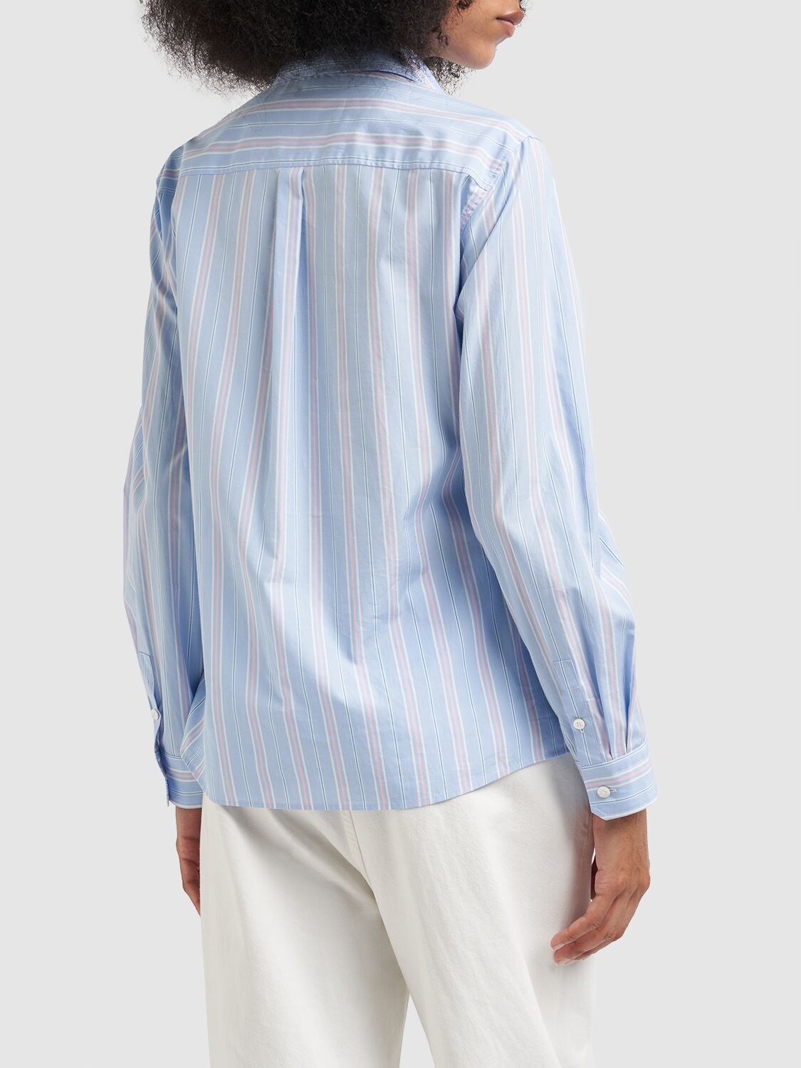 Shop Weekend Max Mara Bahamas Striped Cotton Poplin Shirt In Blue