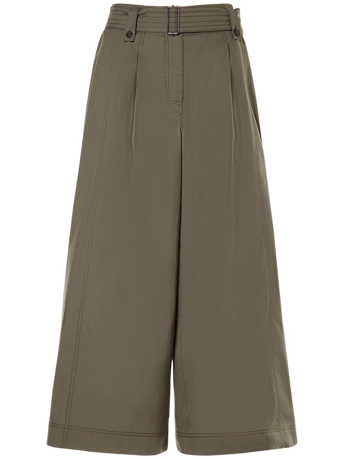 Weekend Max Mara Recco Belted Cotton Canvas Wide Pants In Dark Green