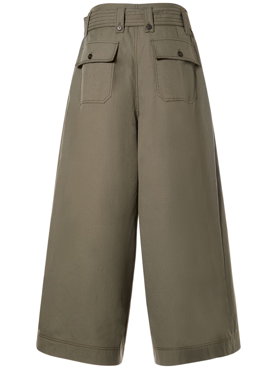 Shop Weekend Max Mara Recco Belted Cotton Canvas Wide Pants In Dark Green