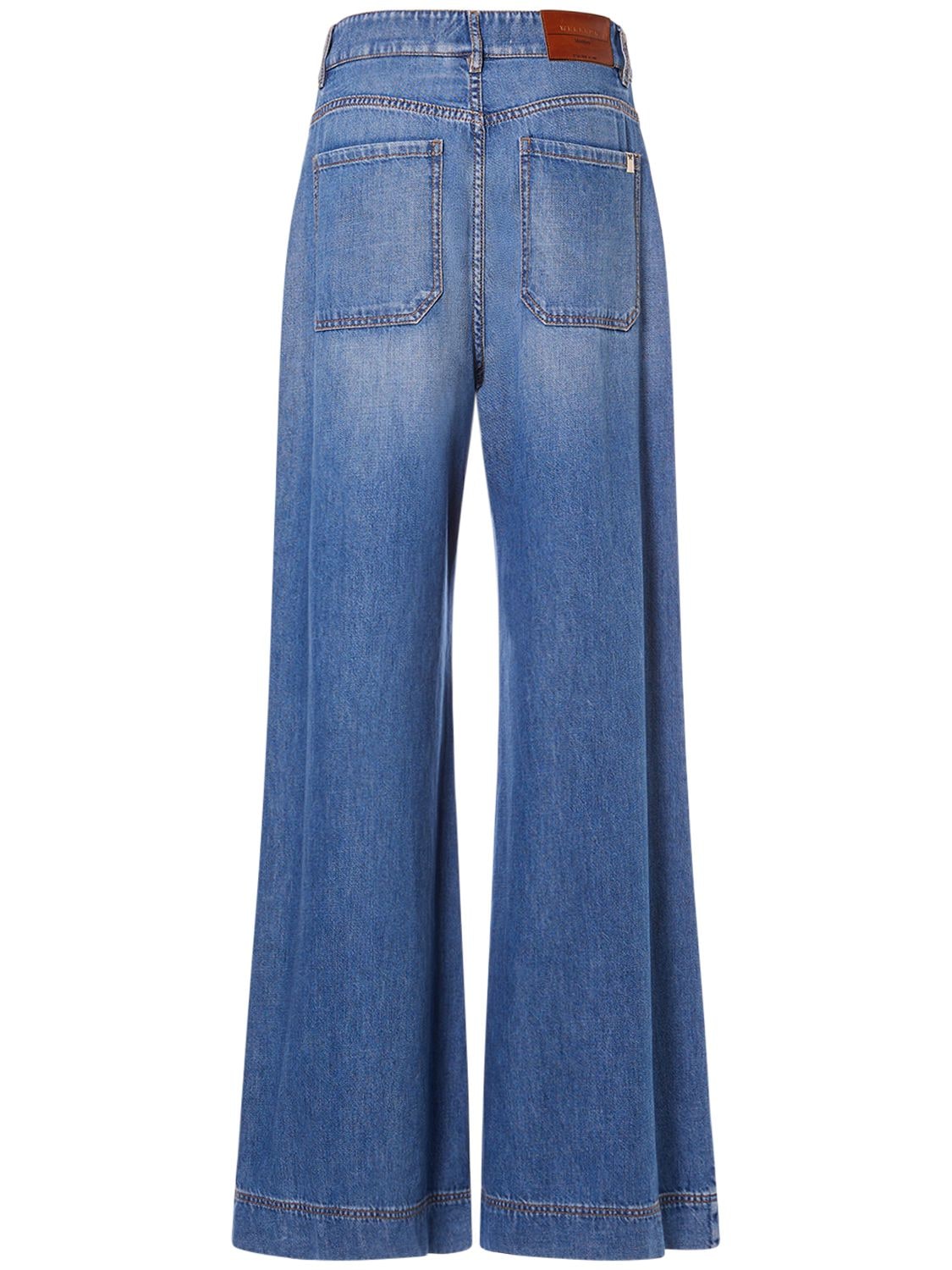 Shop Weekend Max Mara Vega Cotton Denim Wide Jeans In Blue