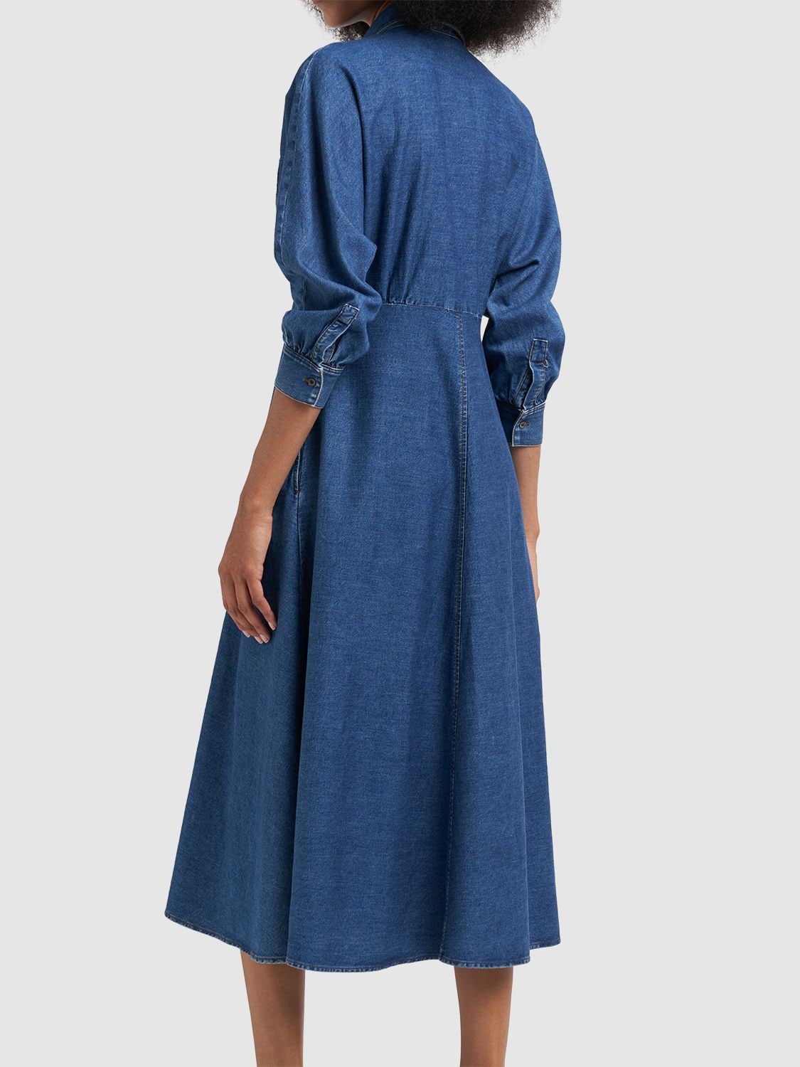 Shop Weekend Max Mara Yemen Cotton Denim L/s Midi Shirt Dress In Blue