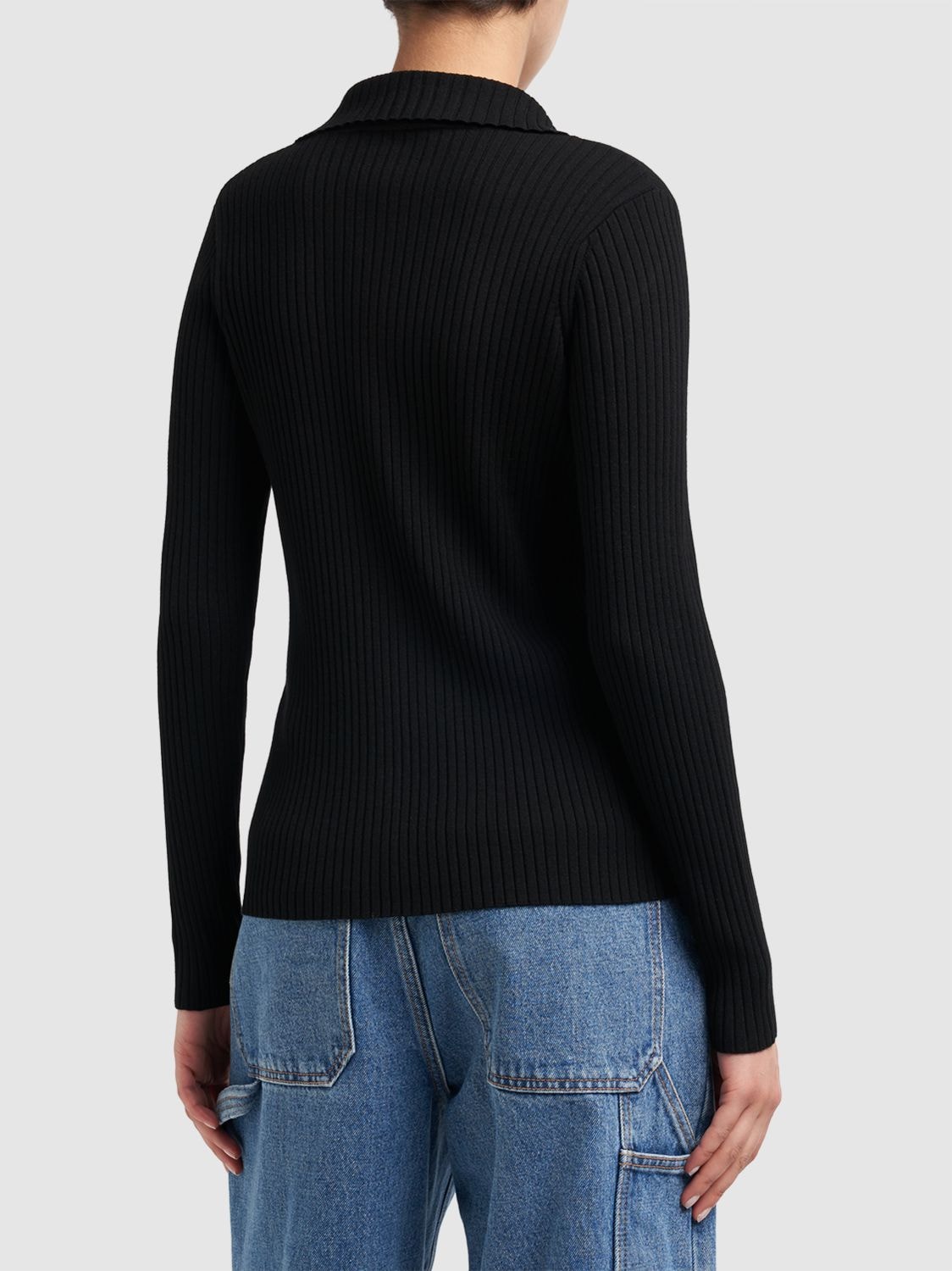 Shop Weekend Max Mara Papiro Stretch Rib Knit Cardigan In Black