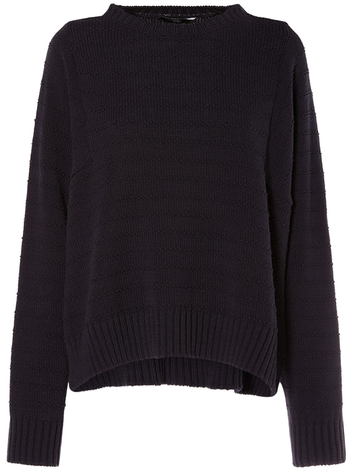 Weekend Max Mara Natura Cotton Blend Knit Sweater In Navy