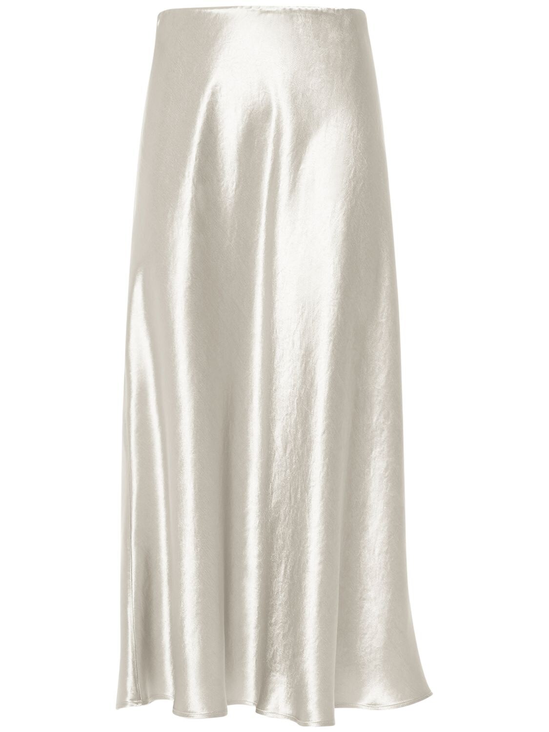 Shop Max Mara Alessio Flared Satin Midi Skirt In Light Beige