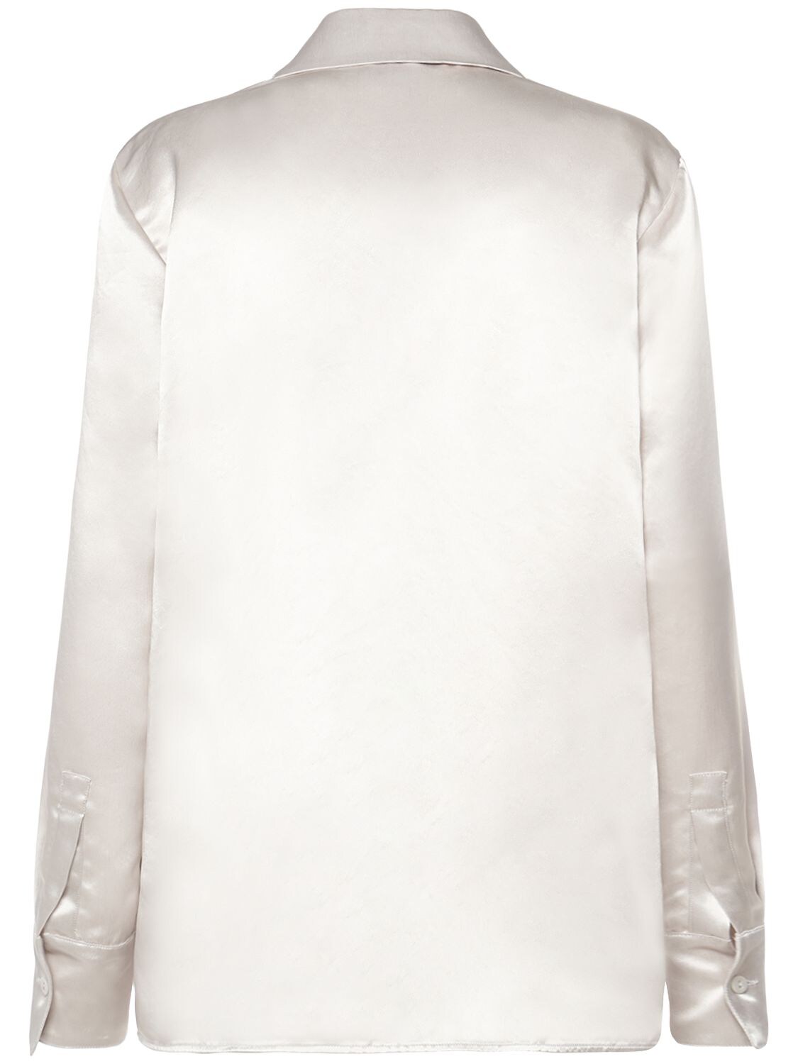 Shop Max Mara Vignola Satin Shirt W/ Self-tie Scarf In Silver