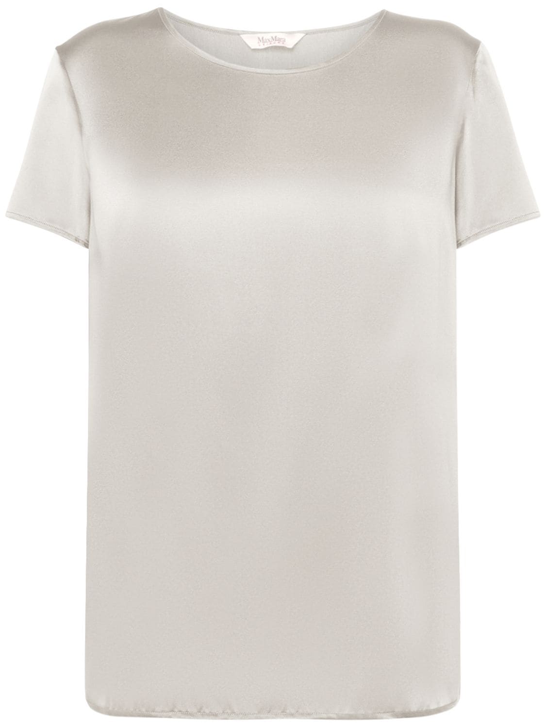 Shop Max Mara Cortona Silk Satin T-shirt In Light Beige