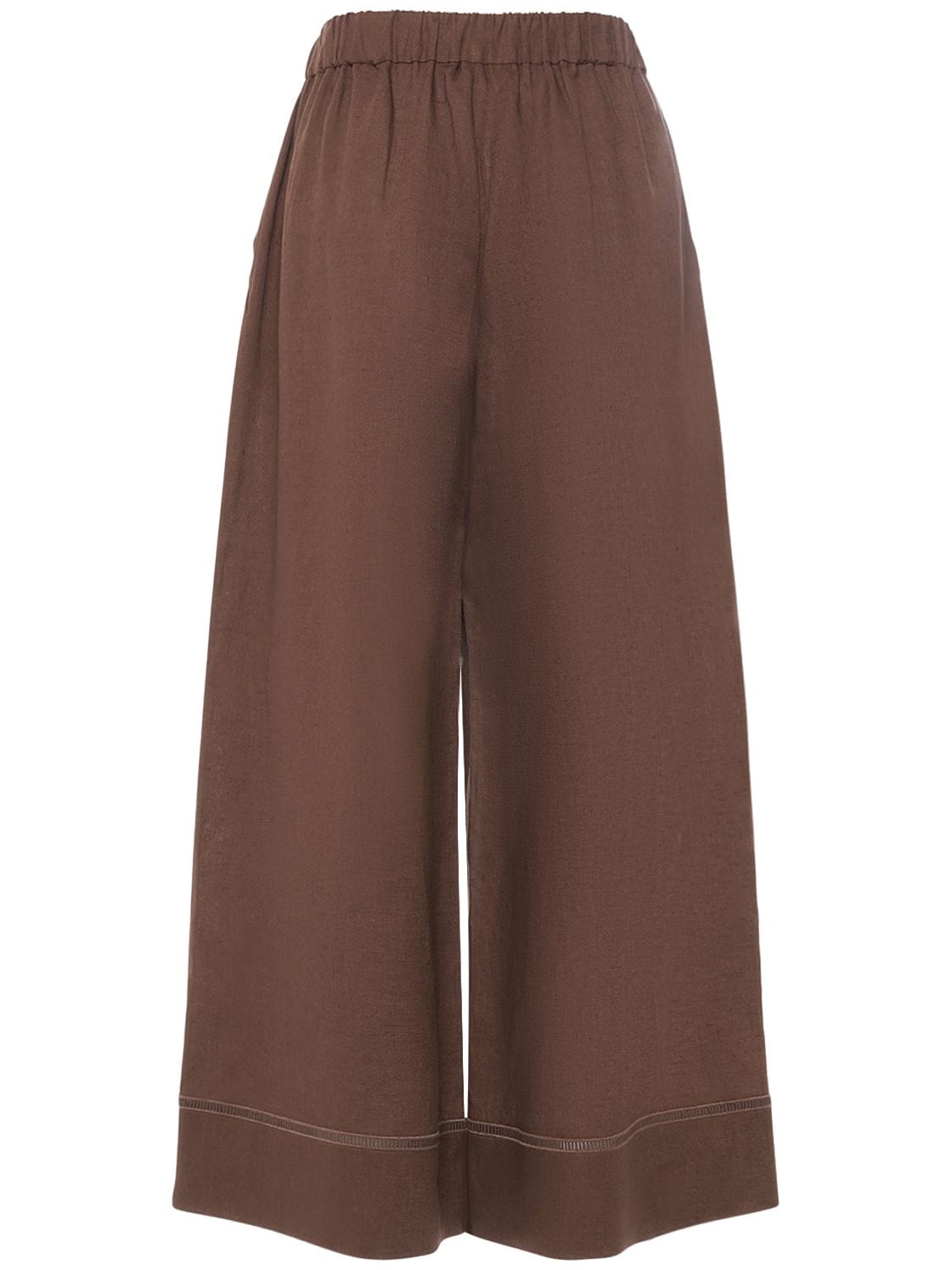 Shop Max Mara Brama Linen Wide Pants In Brown