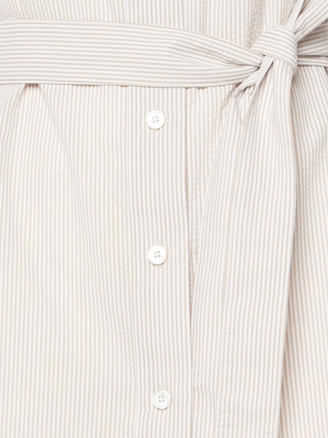 Shop Max Mara Texas Cotton Seersucker Long Shirt In White,beige