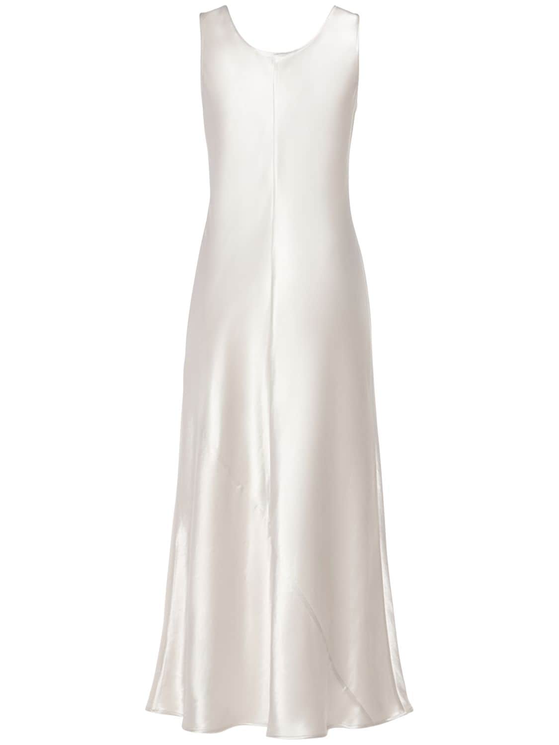 Shop Max Mara Talete Sleeveless Satin Midi Dress In Silver