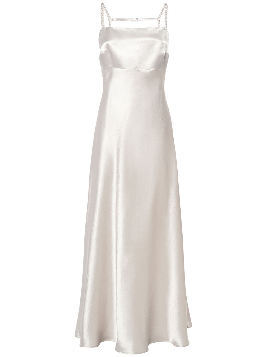 Shop Max Mara Baden Satin Sleeveless Flared Midi Dress In Silver