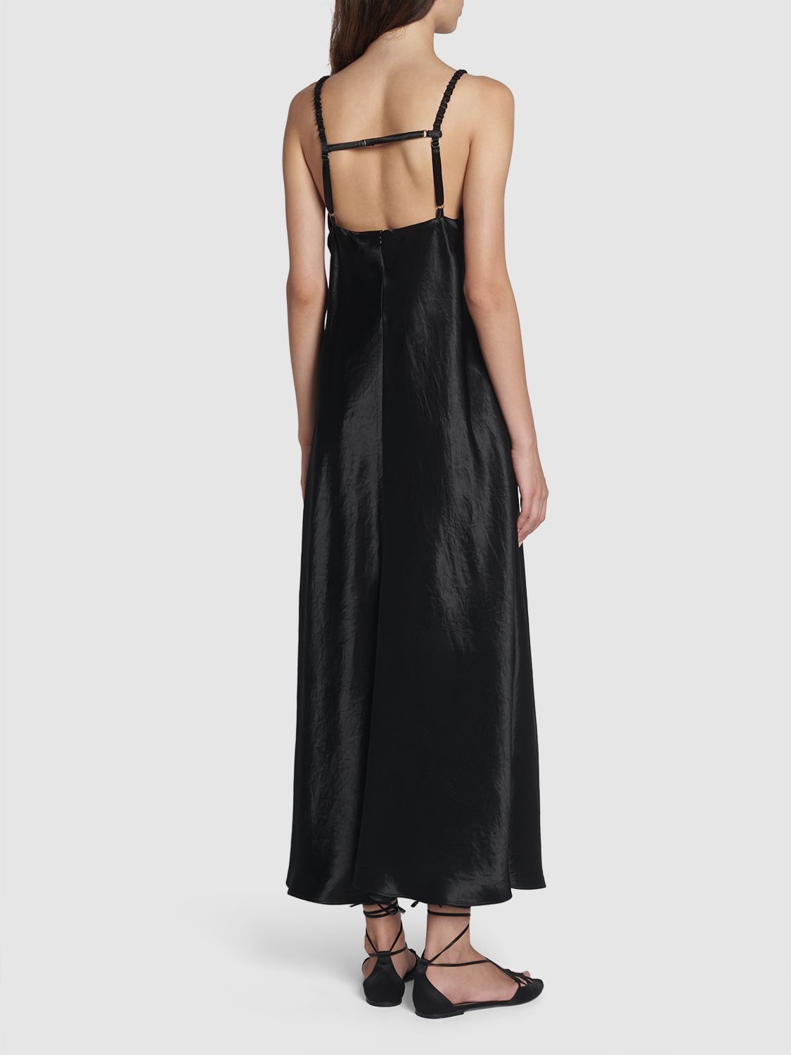 Shop Max Mara Baden Satin Sleeveless Flared Midi Dress In Black