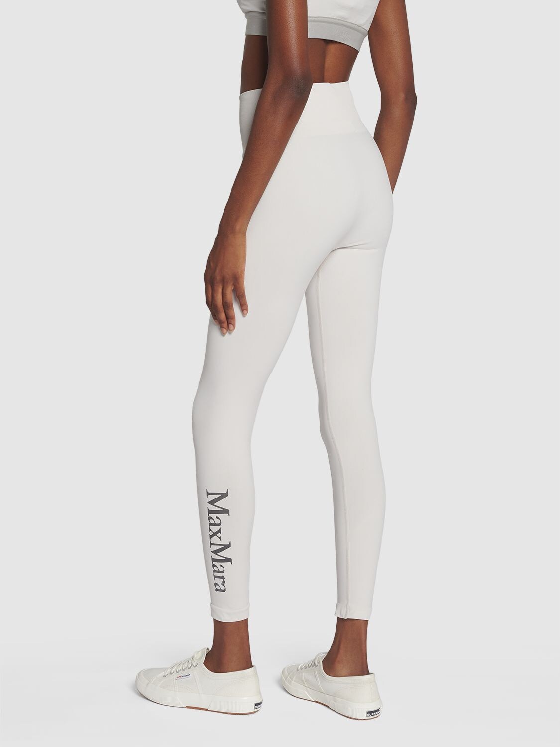 Shop Max Mara Pirania Logo Jersey Seamless Leggings In White