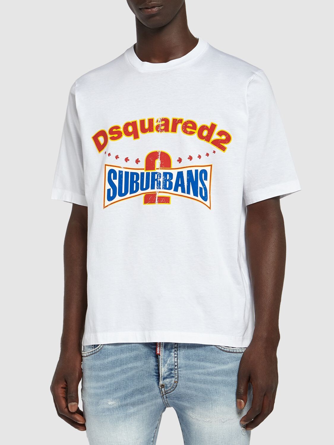 Shop Dsquared2 Logo Printed Cotton T-shirt In Weiss