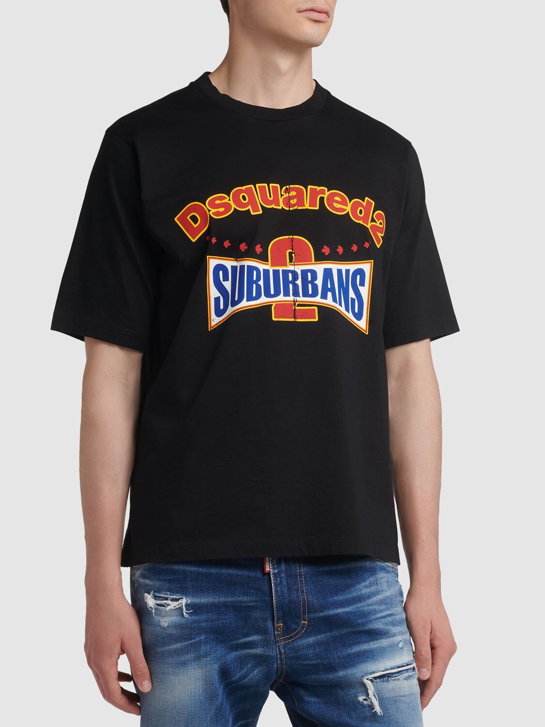 Shop Dsquared2 Logo Printed Cotton T-shirt In Schwarz