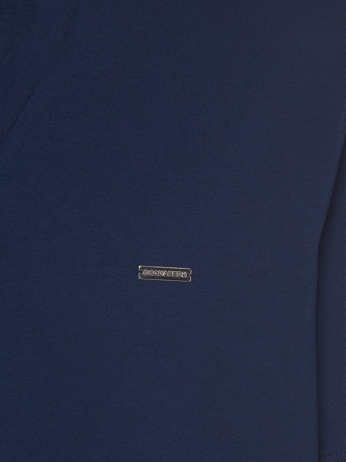 Shop Dsquared2 V-neck Logo Cotton Jersey T-shirt In Dunkelblau
