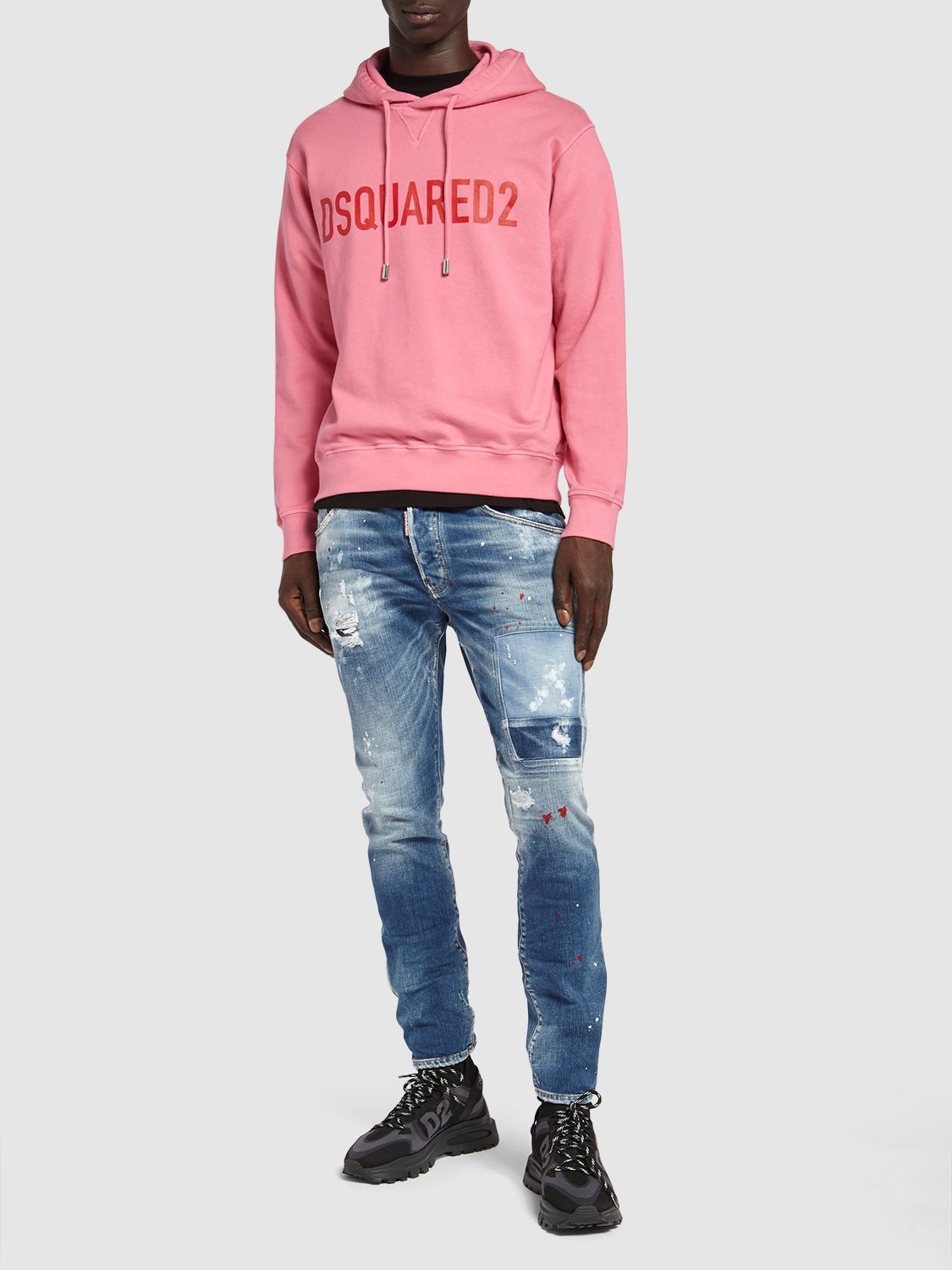 Shop Dsquared2 Logo Cool Fit Cotton Hoodie In Rosa