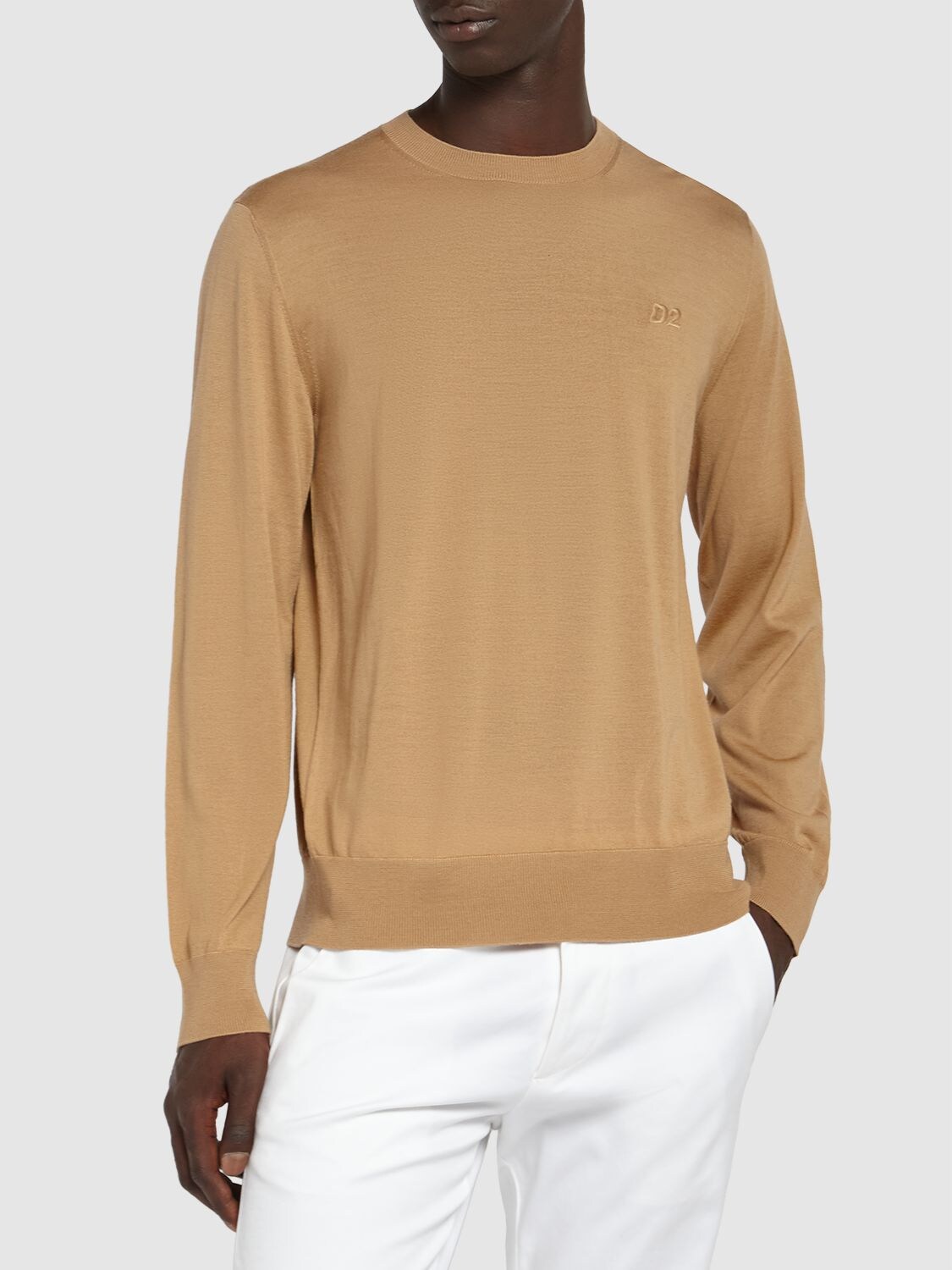 Shop Dsquared2 Monogram Wool Crewneck Sweater In Beige