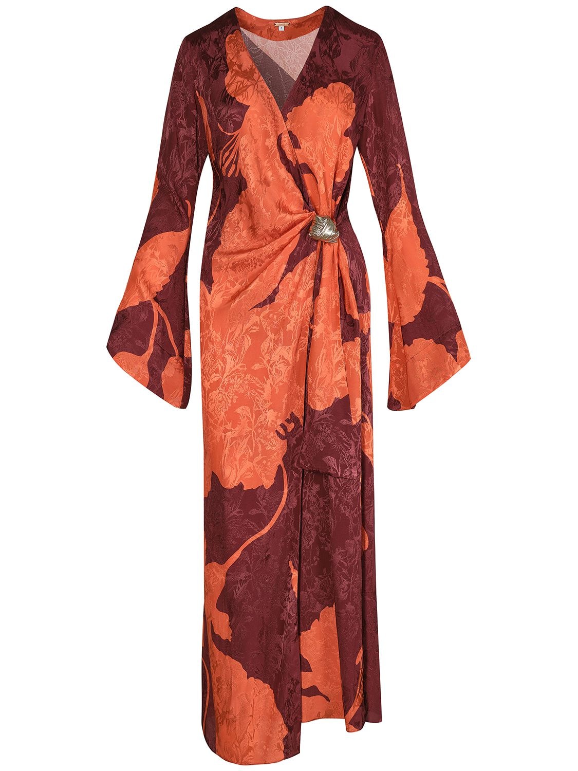 Shop Johanna Ortiz Sanctuary For Dream Jacquard Midi Dress In Brown,orange