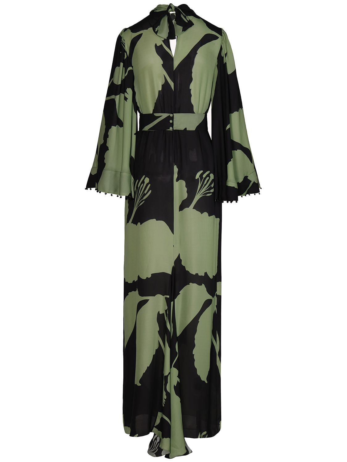 Shop Johanna Ortiz Earthy Elegance Embroidered Silk Dress In Green