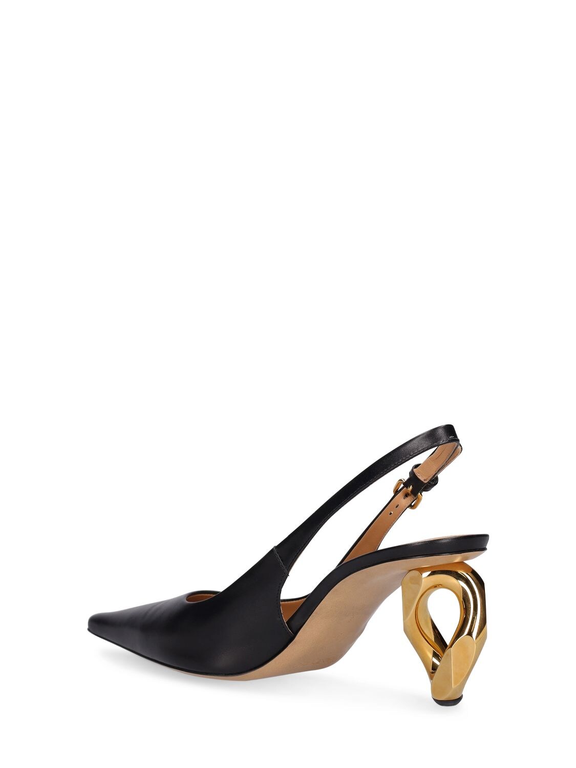 Shop Jw Anderson 80mm Chain Leather Slingback Pumps In Black