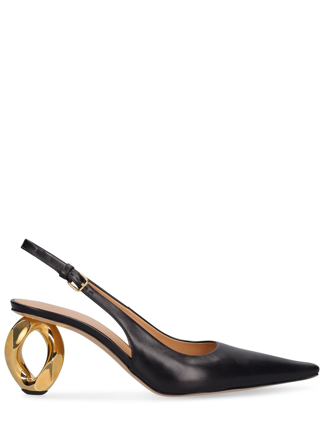 Image of 80mm Chain Leather Slingback Pumps