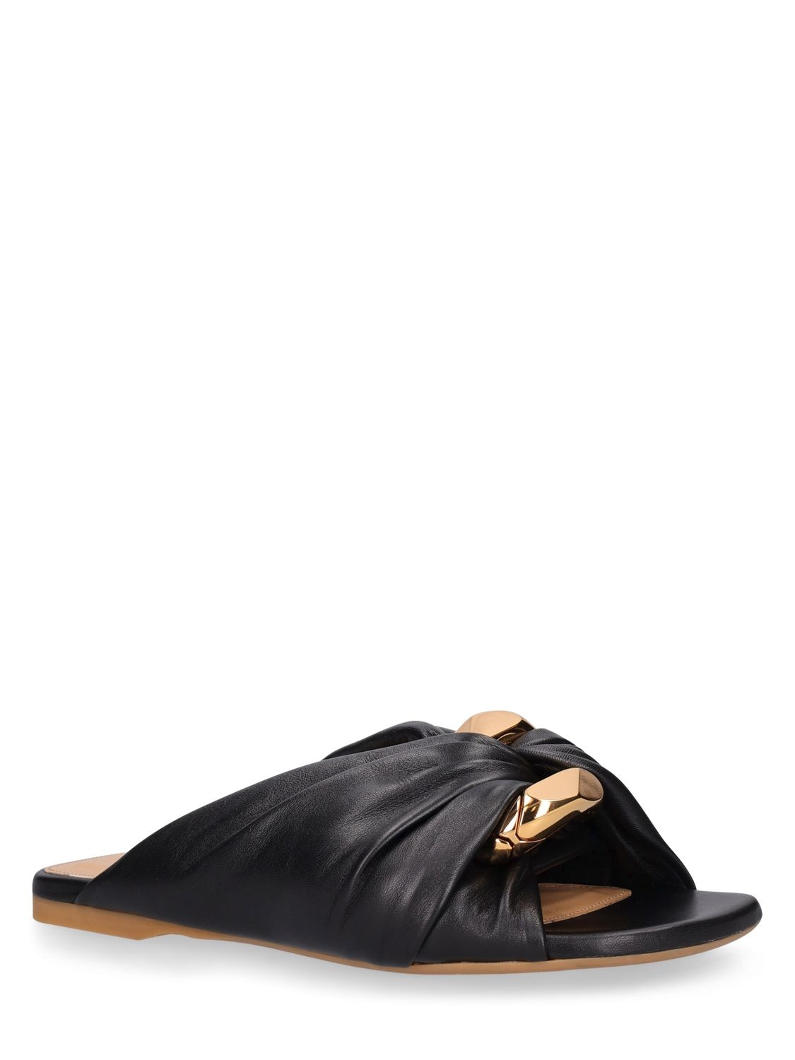 Shop Jw Anderson Corner Leather Slide Sandals In Black