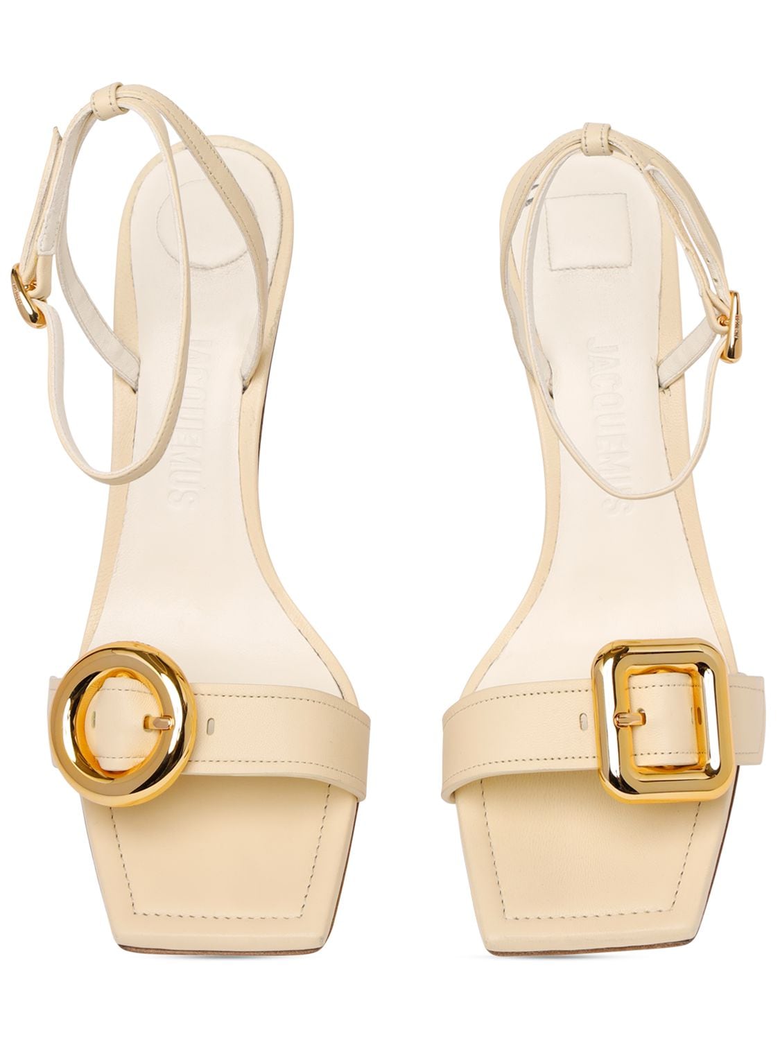 Shop Jacquemus 80mm Regalo Leather Sandals In Ivory