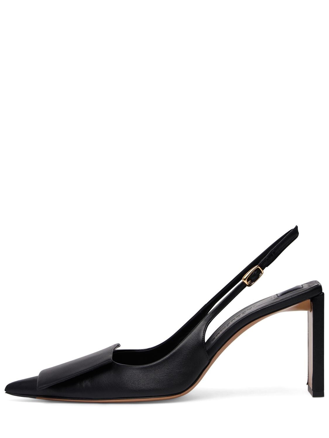 Shop Jacquemus 80mm Duelo Haut Leather Slingback Heels In Black