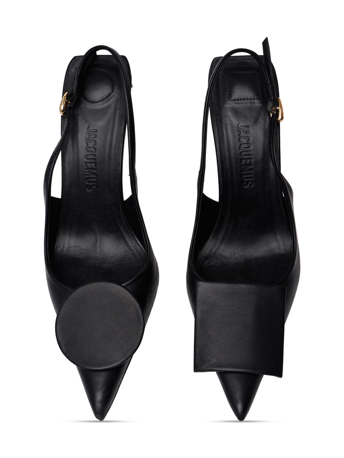 Shop Jacquemus 80mm Duelo Haut Leather Slingback Heels In Black