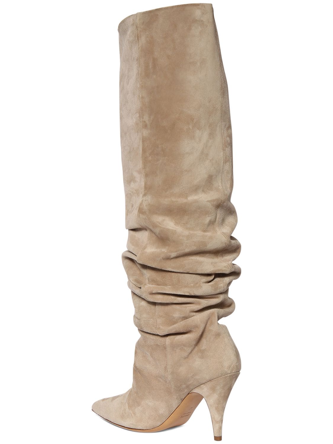 Shop Khaite 90mm River Knee High Suede Boots In Nude