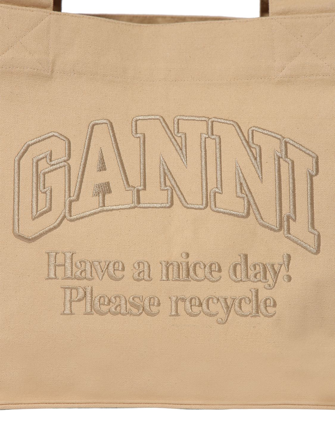 Shop Ganni Large Easy Recycled Cotton Tote Bag In Buttercream