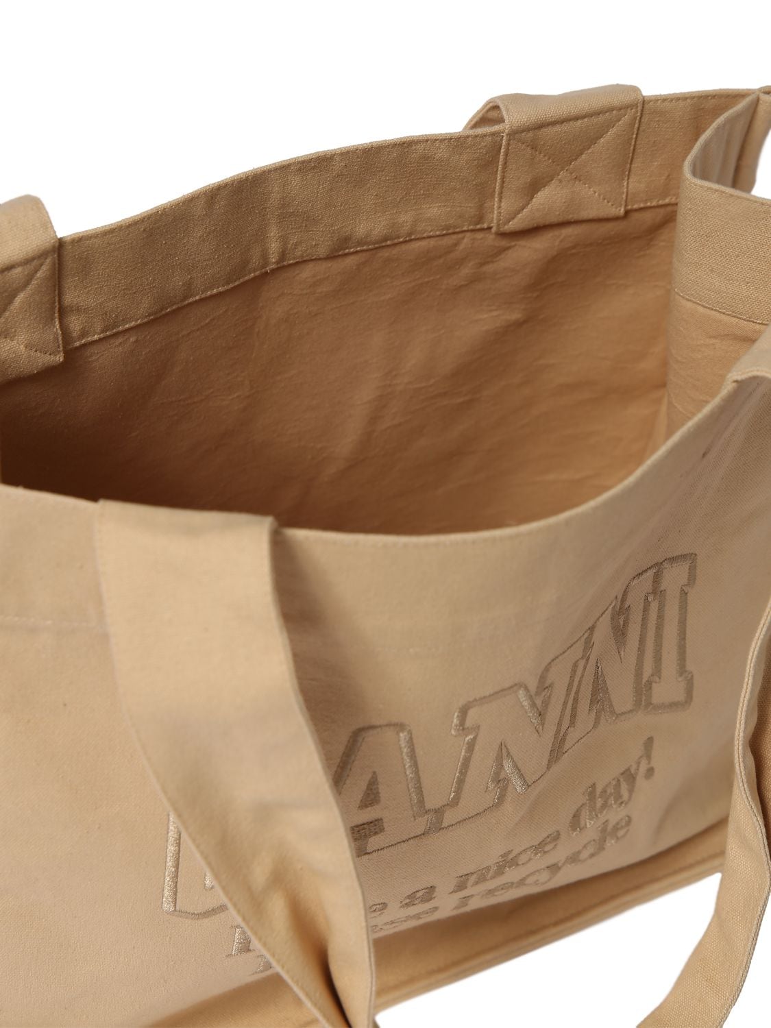 Shop Ganni Large Easy Recycled Cotton Tote Bag In Buttercream