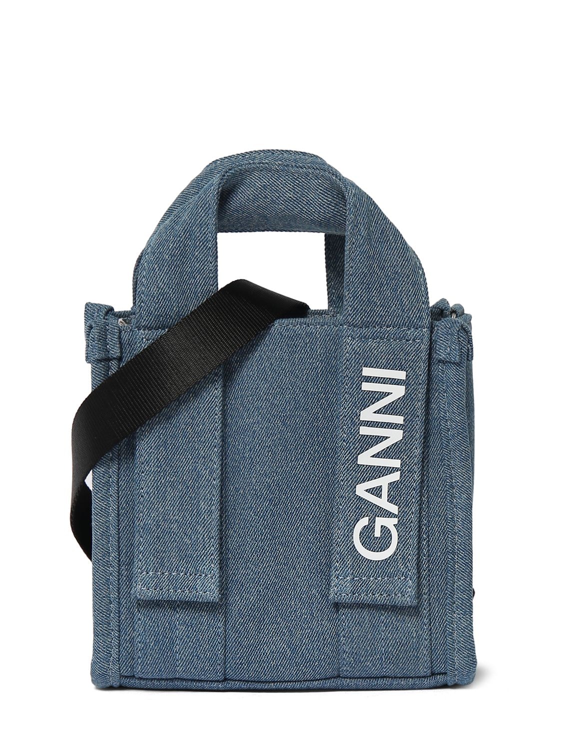 Shop Ganni Mini Recycled Poly Denim Tote Bag