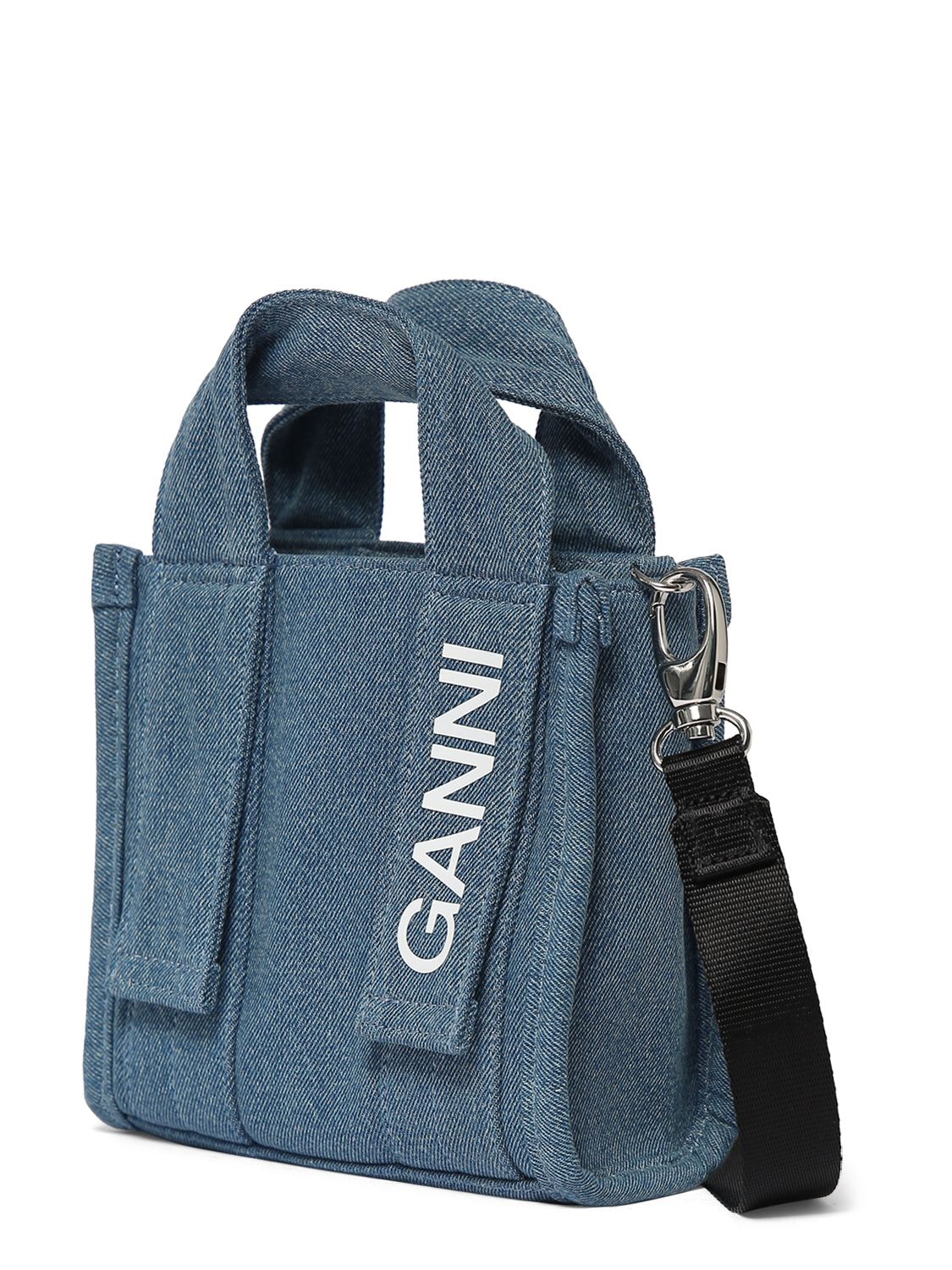Shop Ganni Mini Recycled Poly Denim Tote Bag
