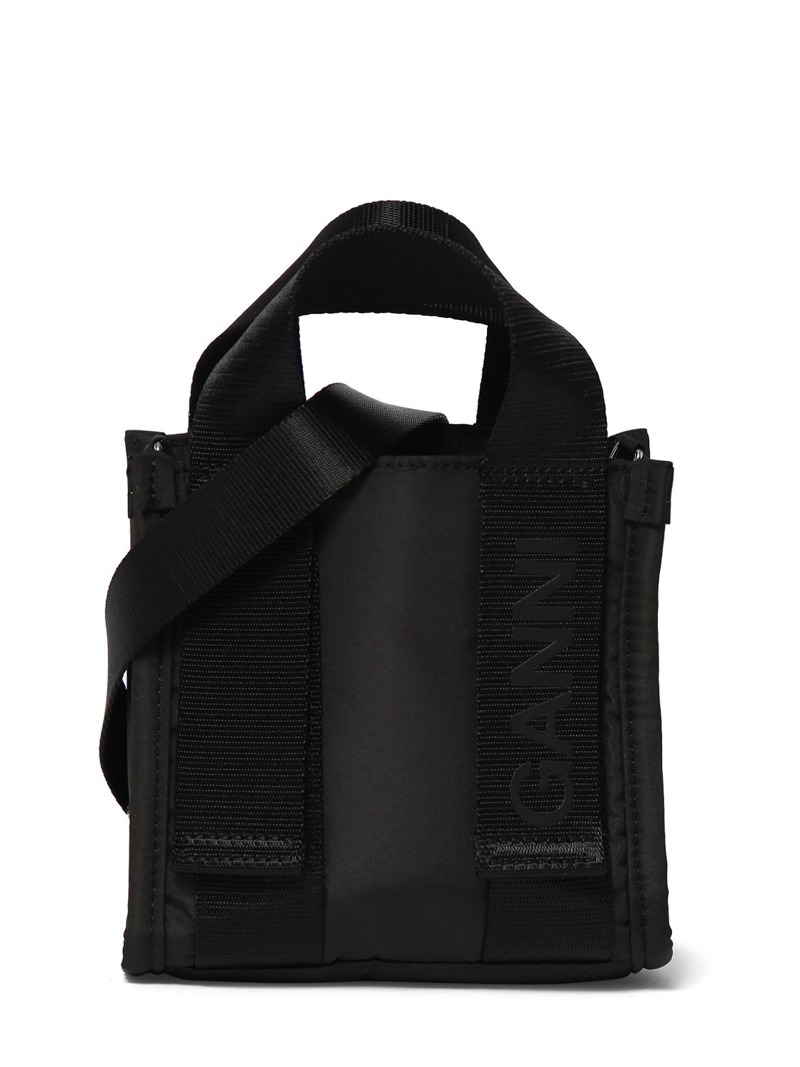 Shop Ganni Mini Recycled Poly Tote Bag In Schwarz