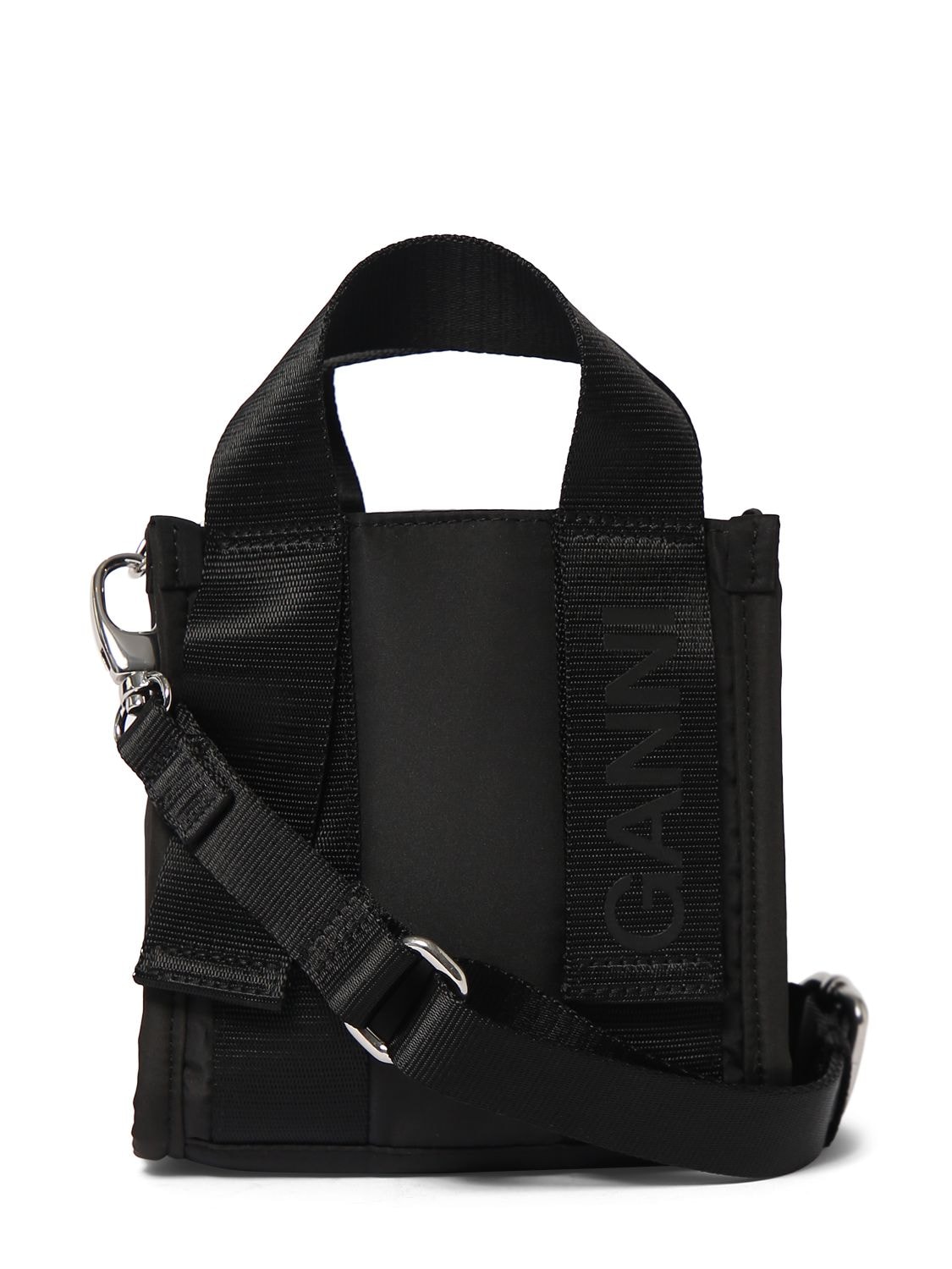 Shop Ganni Mini Recycled Poly Tote Bag In Schwarz