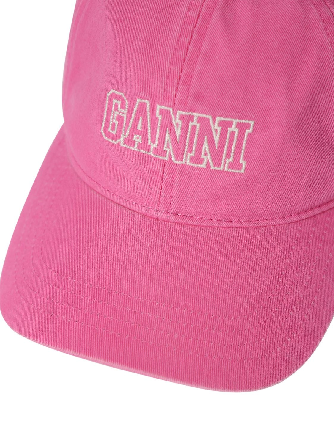 Shop Ganni Cotton Baseball Cap In Shocking Pink