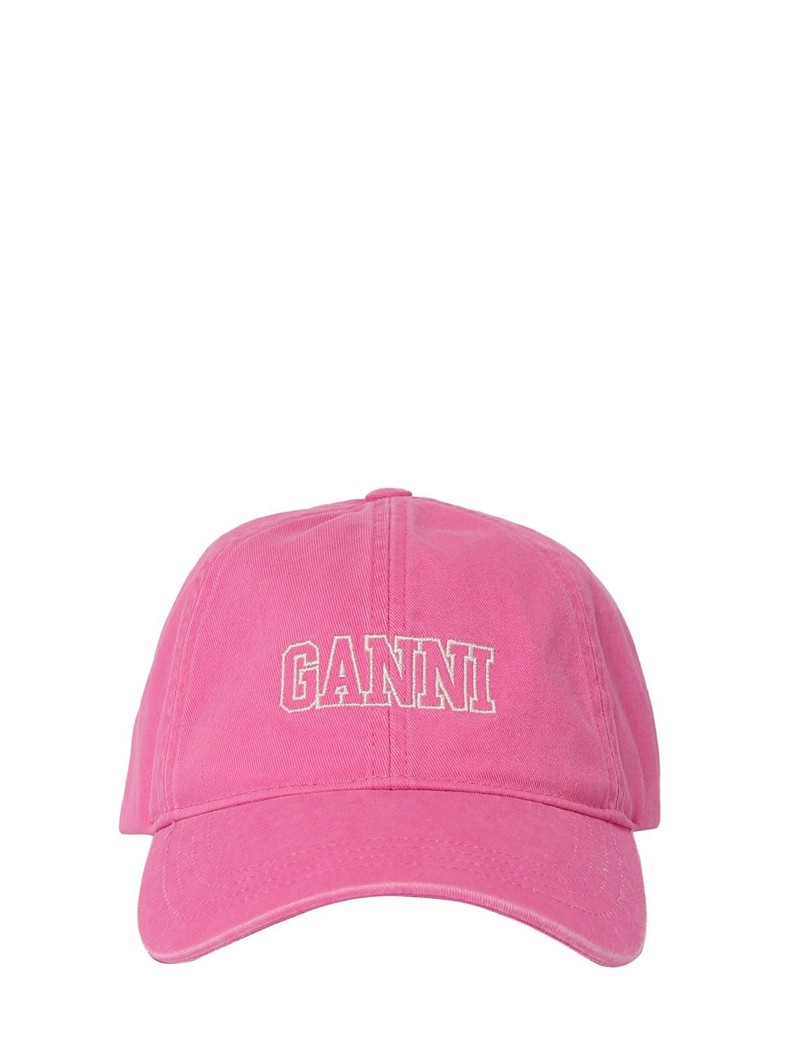 Ganni Baseballkappe Aus Baumwolle In Shocking Pink