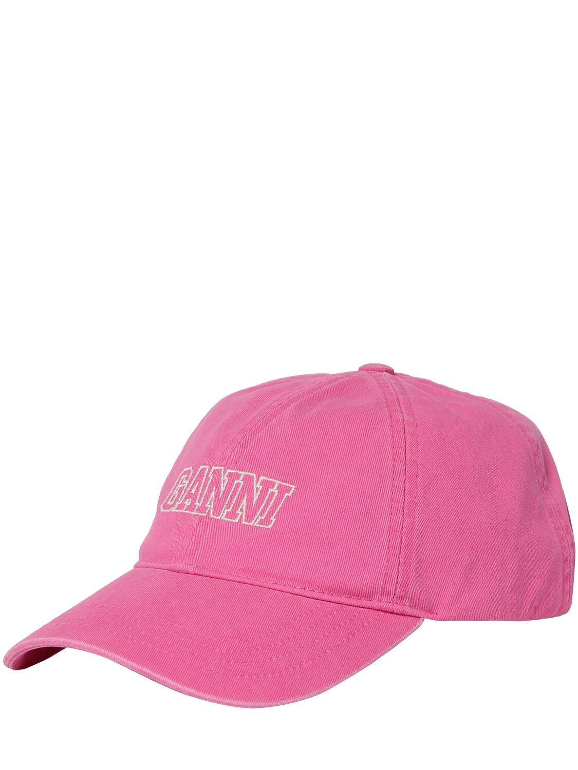 Shop Ganni Cotton Baseball Cap In Shocking Pink