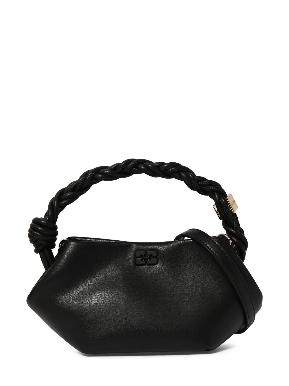 Shop Ganni Mini Bou Recycled Leather Top Handle Bag In Black