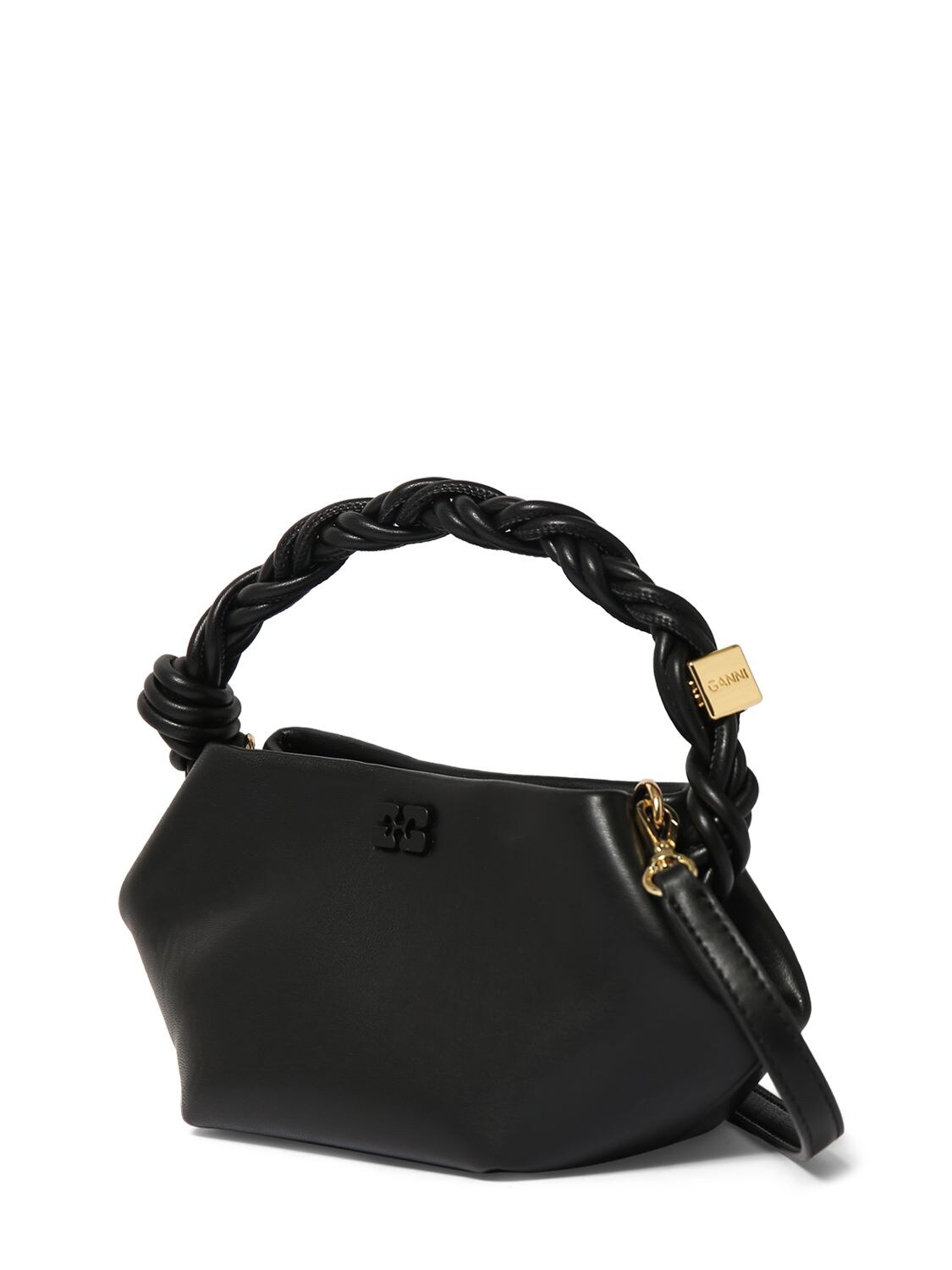 Shop Ganni Mini Bou Recycled Leather Top Handle Bag In Black