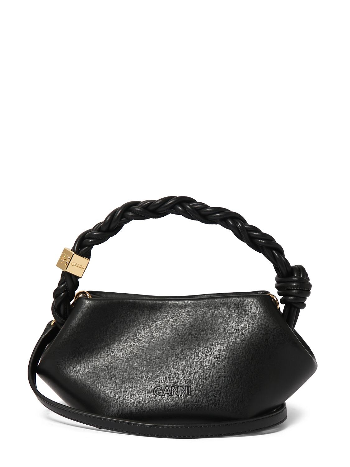 Shop Ganni Mini Bou Recycled Leather Top Handle Bag In Black