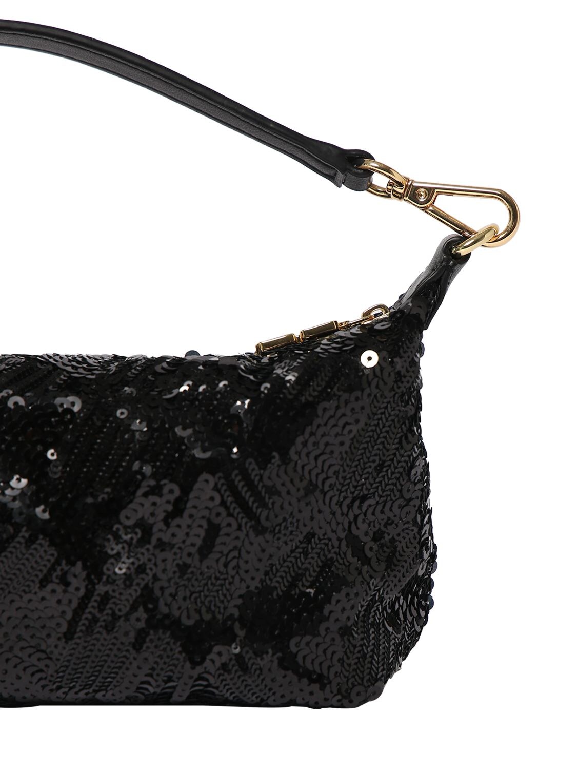 Shop Ganni Small Butterfly Sequined Top Handle Bag In Schwarz