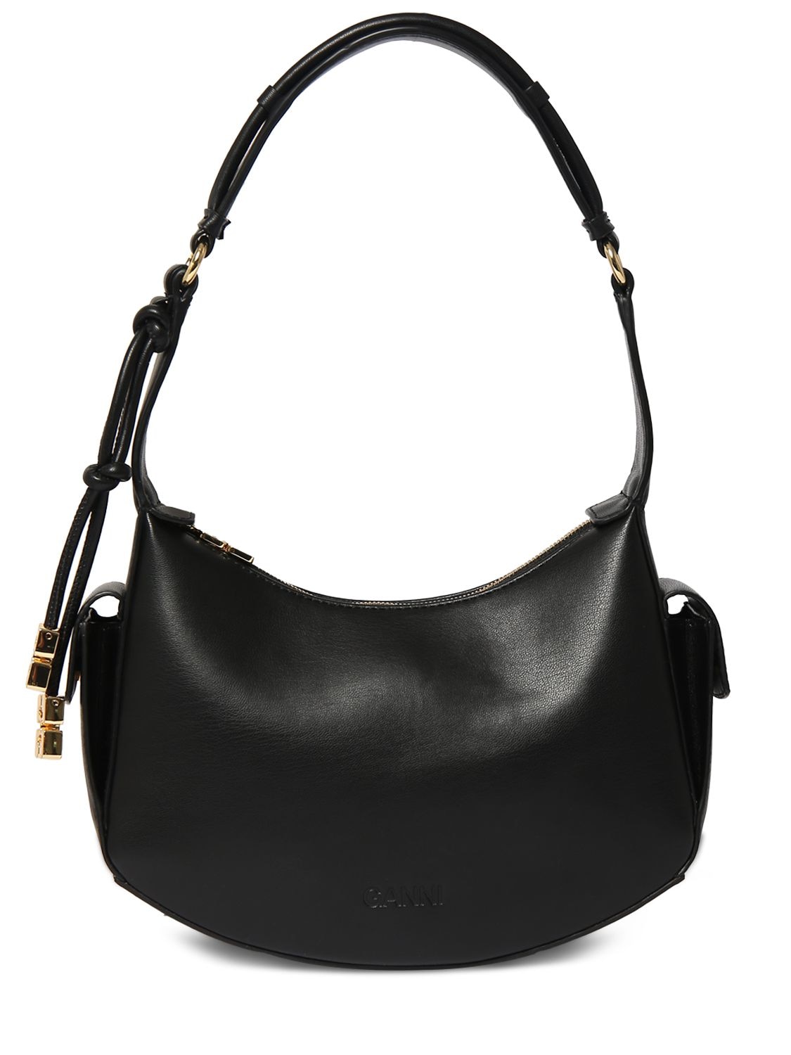 Shop Ganni Swing Recycled Leather Shoulder Bag In Black