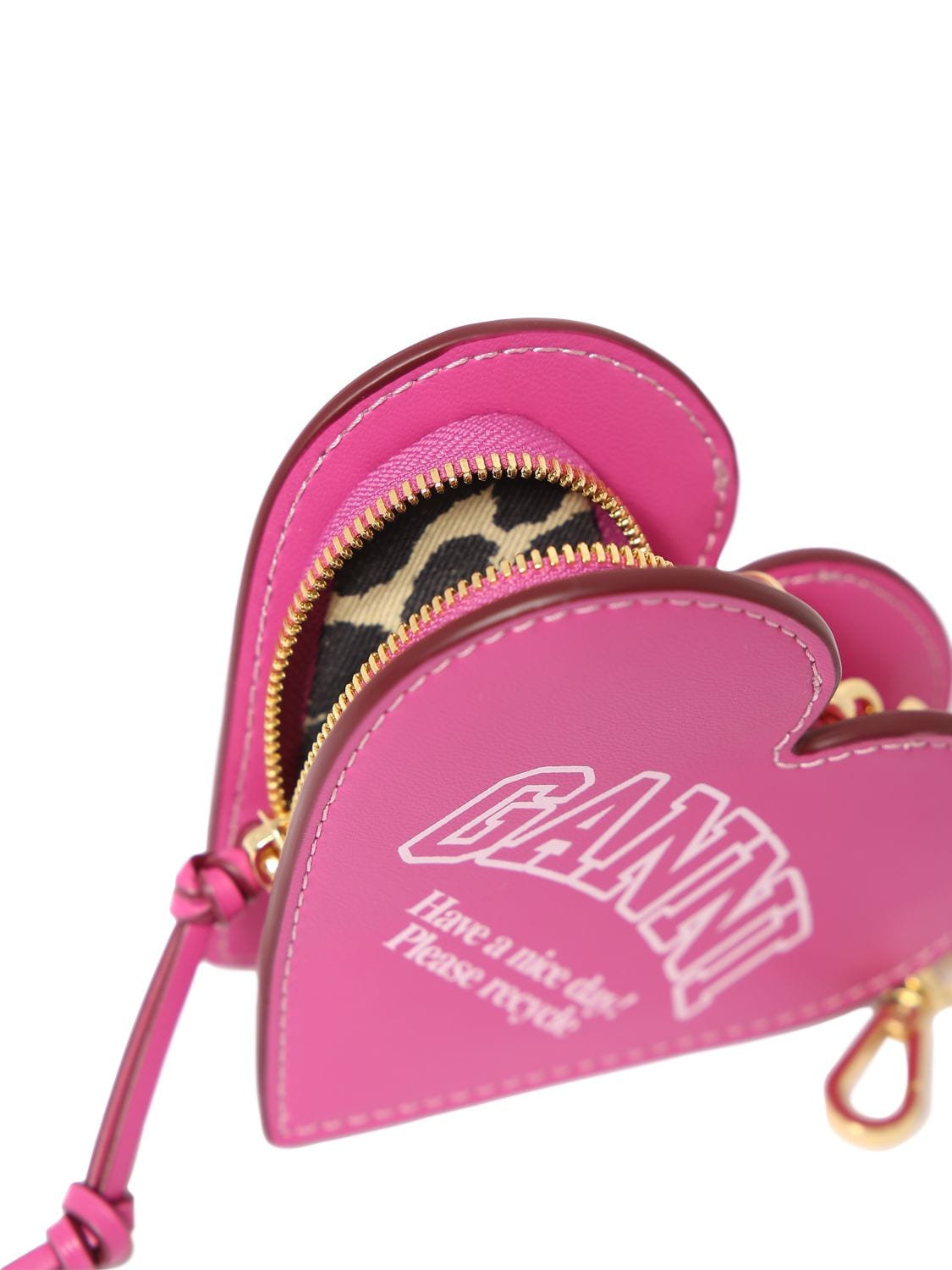 Shop Ganni Funny Heart Zipped Coin Wallet In Shocking Pink