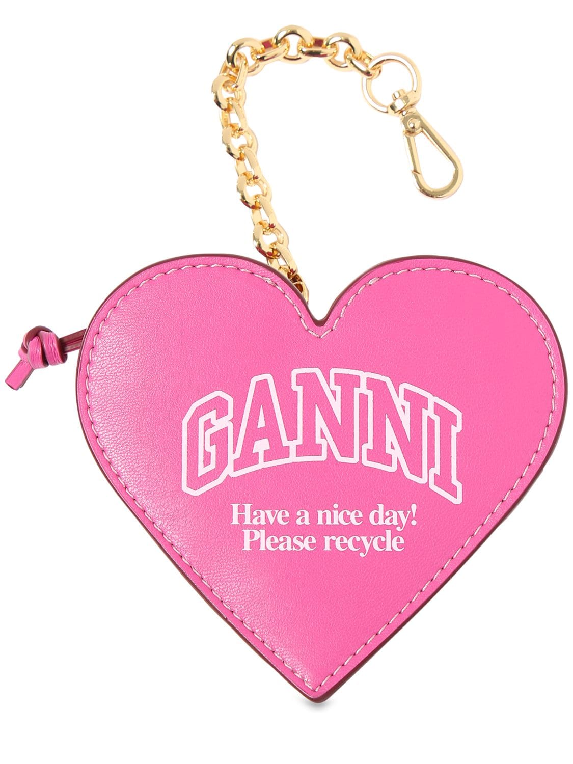 Ganni Funny Heart Zipped Coin Wallet In Shocking Pink