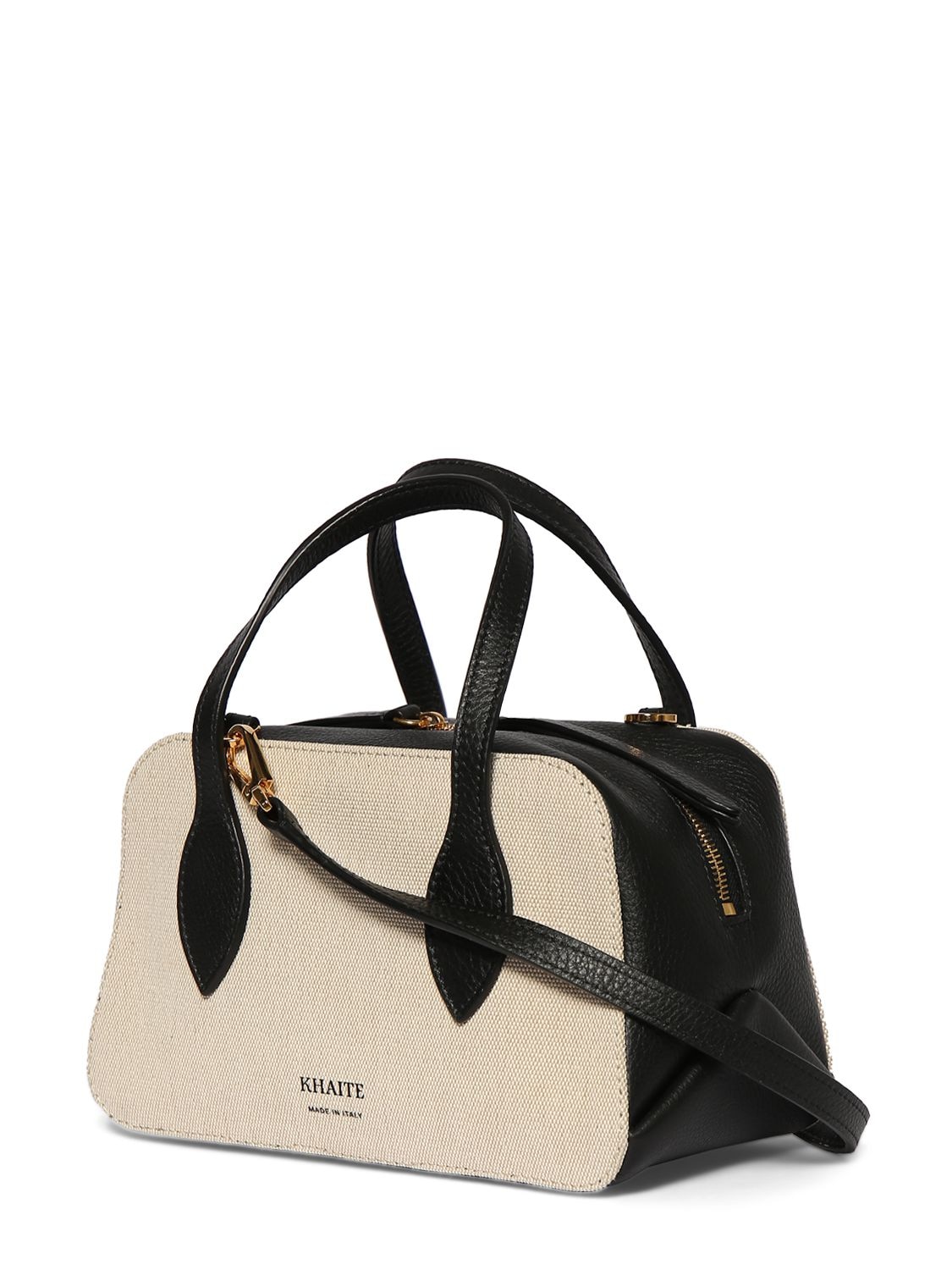 Shop Khaite Small Maeve Canvas & Leather Crossbody In Black,natural