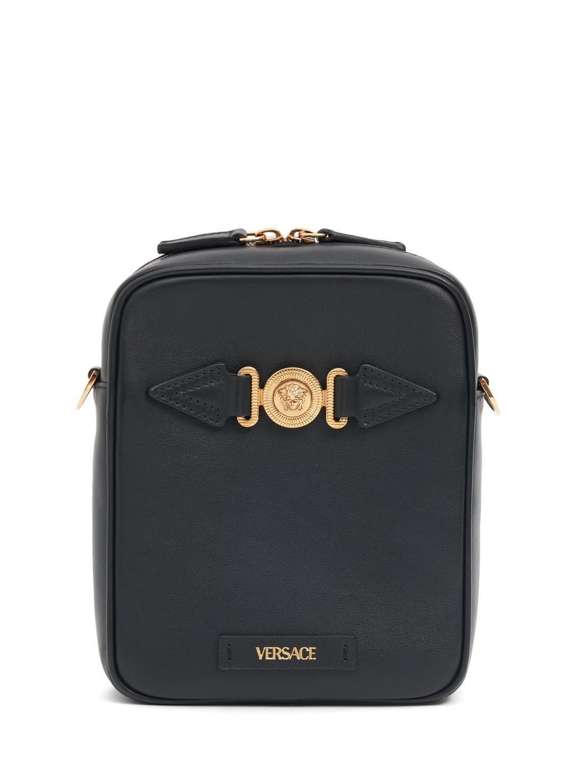 Versace Medusa Leather Crossbody Bag In Black